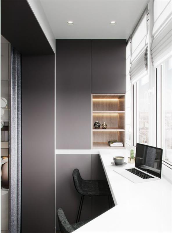Συνδυάστε ένα μινιμαλιστικό γραφείο στο σπίτι με πολύ φως ημέρας με ενσωματωμένο φωτισμό LED