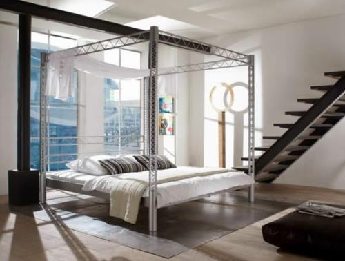 μινιμαλιστικό κρεβάτι με ουρανό σχεδιασμό μεταλλικό βιομηχανικό στυλ