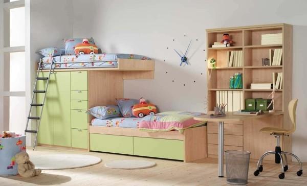 Πράσινα και καφέ παιδικά κρεβάτια σοφίτας από μέντα