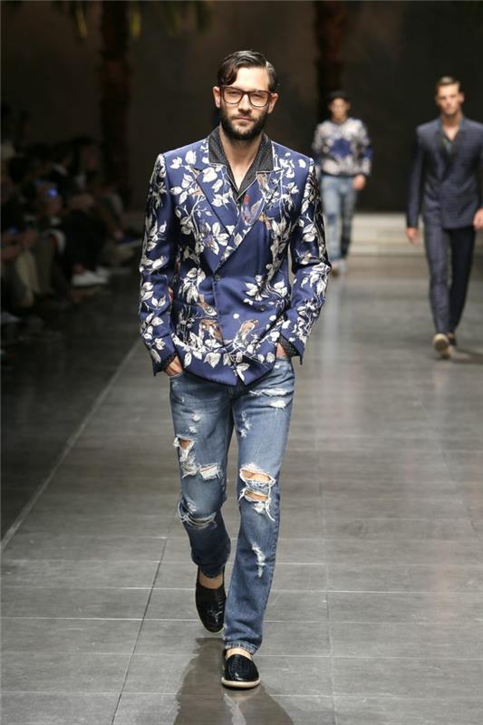 ανδρικές τάσεις μόδας 2016 casual street style jacket floral μοτίβο τζιν παντελόνι dolce gabbana