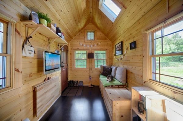 κινητό σπίτι καναπέδες από ανοιχτό ξύλο ανοιχτά ράφια