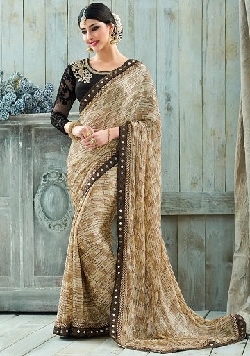 Smėlio spalvos Satin Saree