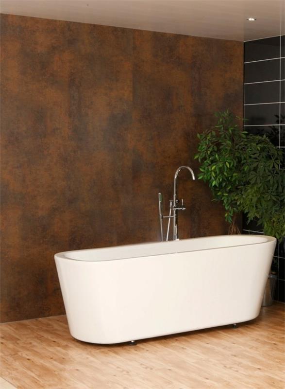 μοντέρνα επίπλωση μπάνιου τοίχου με έμφαση λευκή μπανιέρα