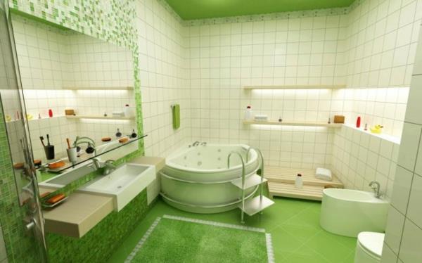 μοντέρνα διακόσμηση μπάνιου φρέσκα πράσινα πλακάκια