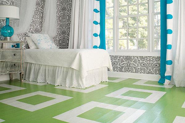 μοντέρνο βαμμένο δάπεδο υπνοδωμάτιο τετράγωνο λευκό πράσινο