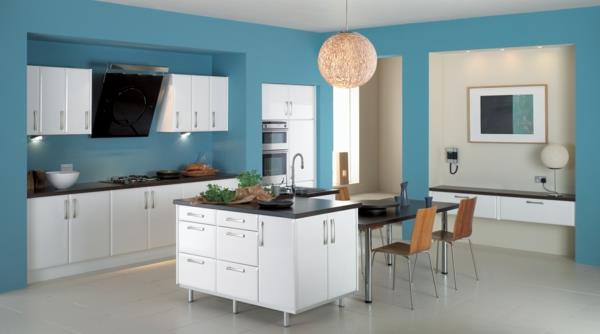 μοντέρνος χώρος κουζίνας πάγκος εσωτερικός σχεδιασμός μπλε τοίχοι