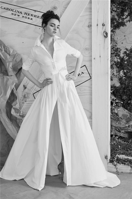 μοντέρνα νυφικά Carolina Herrera νυφικό mofe πουκάμισο φόρεμα μακριά