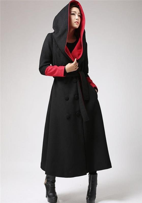 μοντέρνα γυναικεία παλτά τρέχουσα τάσεις χρώματα μαύρο κόκκινο