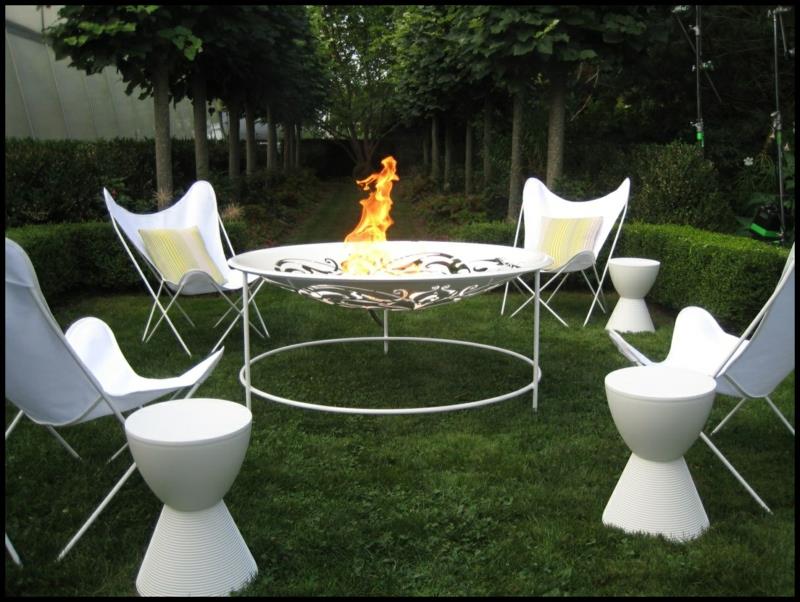 μοντέρνες ιδέες σχεδιασμού κήπου πυρκαγιάς φωτιά μπολ λευκό