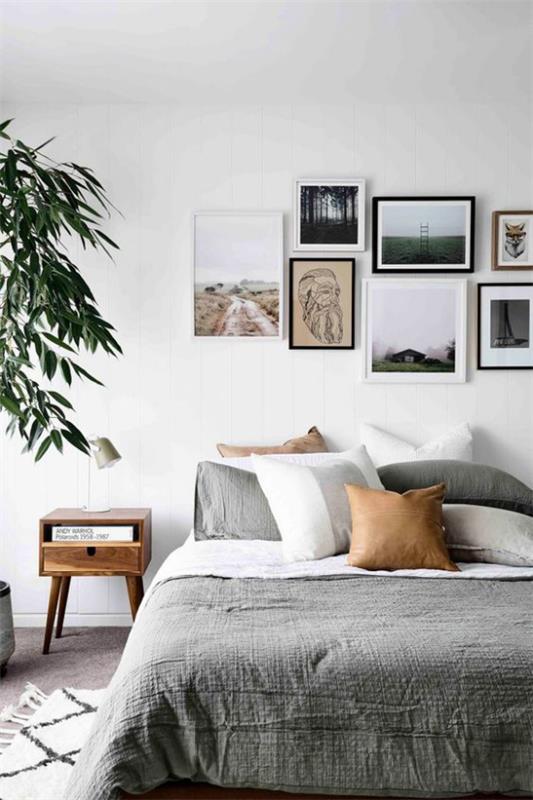 Ο μοντέρνος φωτογραφικός τοίχος δημιουργεί ενδιαφέρουσες εικόνες στο υπνοδωμάτιο και διακοσμεί τον τοίχο πάνω από το κρεβάτι