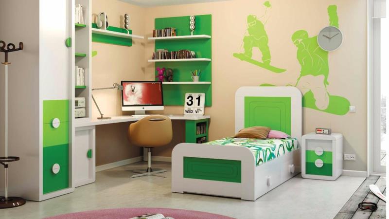 μοντέρνες ιδέες δωματίων νεολαίας έπιπλα δωματίου νεολαίας φωτεινό πράσινο