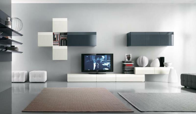 μοντέρνα μονάδα τοίχου λευκοί πρακτικοί τοίχοι τηλεόρασης