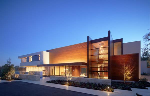 μοντέρνα αρχιτεκτονικά σπίτια σε όλο τον κόσμο τη νύχτα πάνω από την κατοικία της Καλιφόρνια