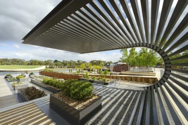 μοντέρνα αρχιτεκτονική σχεδιασμός κήπου πέργκολα μέταλλο