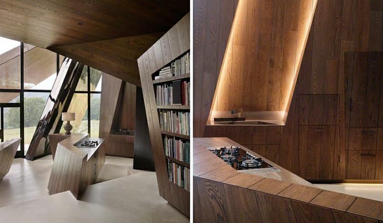 μοντέρνα αρχιτεκτονική και σχεδιασμός ξύλινα έπιπλα σαλόνι βιβλιοθήκης