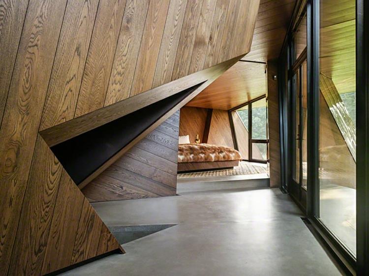 μοντέρνα αρχιτεκτονική και γλυπτική σχεδίαση ξύλινα έπιπλα τσιμεντένιο δάπεδο