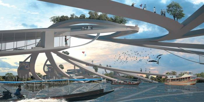 σύγχρονη αρχιτεκτονική μελλοντική θέα μουσείο των μελλοντικών συστημάτων γέφυρας