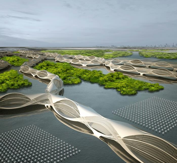 σύγχρονη αρχιτεκτονική μελλοντική θέα μουσείο των μελλοντικών πλακών γέφυρες