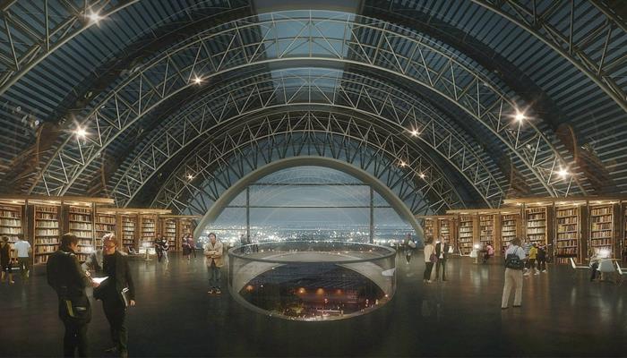 σύγχρονη αρχιτεκτονική μελλοντική θέα μουσείο της μελλοντικής βιβλιοθήκης ουρανοξύστη