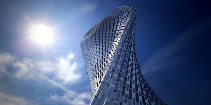 μοντέρνα αρχιτεκτονική μελλοντικές απόψεις μουσείο του μελλοντικού ουρανοξύστη ελαφριά τολμηρή κάμψη