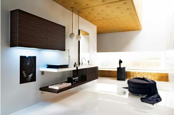 μοντέρνες ιδέες διακόσμησης μπάνιου κρεμαστά φώτα σκαμπό