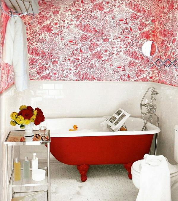 μοντέρνα έπιπλα μπάνιου ανεξάρτητη μπανιέρα κόκκινο και άσπρο