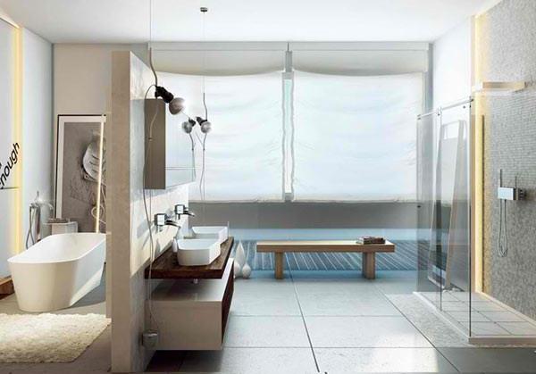 μοντέρνο μπάνιο ανεξάρτητη μπανιέρα χωρίσματα ντους σχεδιασμός moma