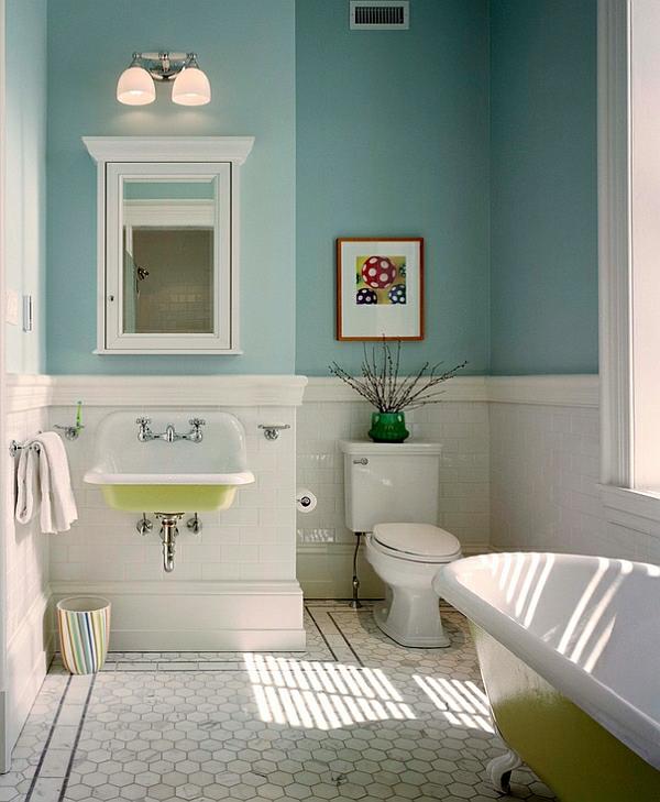 Μοντέρνο μπάνιο πράσινες προθέσεις ανεξάρτητη μπανιέρα