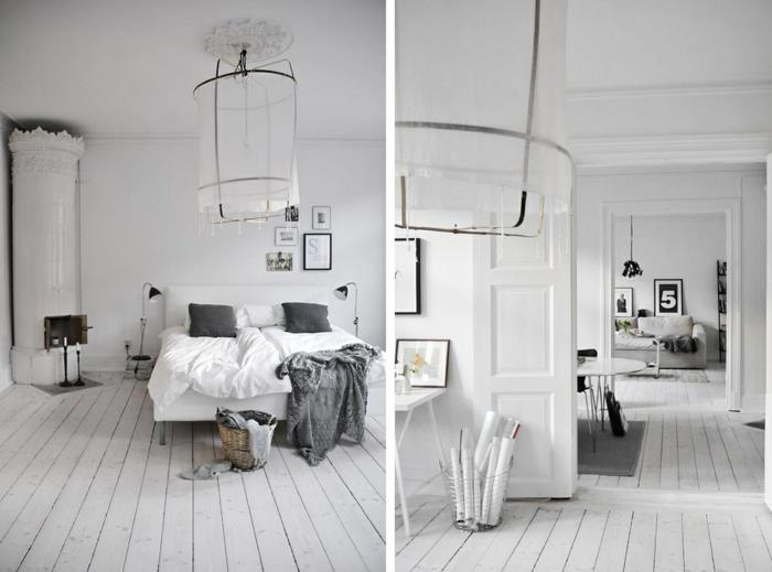 μοντέρνο δάπεδο λευκές σανίδες ξύλινο διαμέρισμα υπνοδωμάτιο σαλόνι