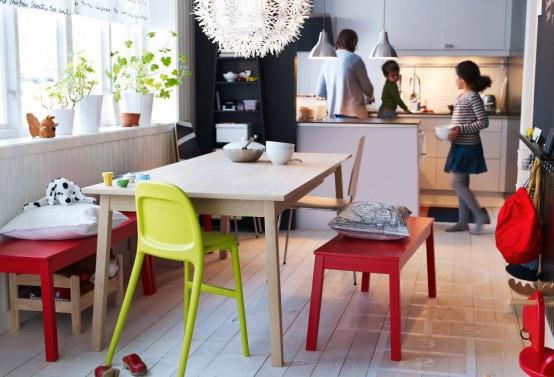 μοντέρνες ιδέες σχεδιασμού τραπεζαρίας ikea φωτεινά χρώματα πλαστικό