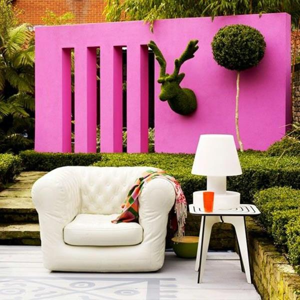 μοντέρνες ιδέες κήπου ιδιωτική οθόνη ροζ τοίχος