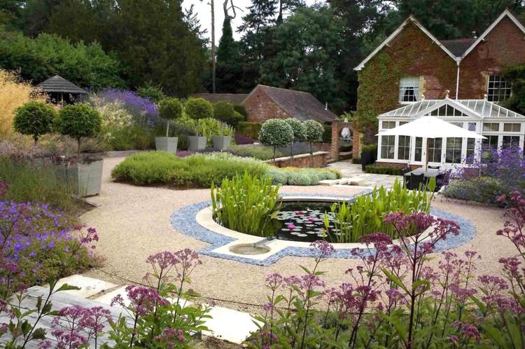 μοντέρνος σχεδιασμός κήπου τοπίο αρχιτέκτονας Anthony Paul σχεδιασμός κήπου με λιμνούλα κήπου με χαλίκι