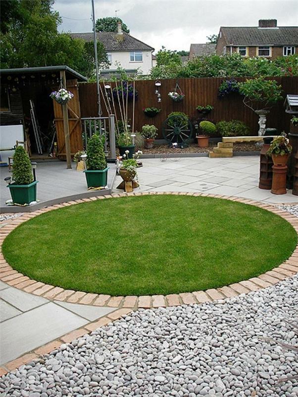 μοντέρνος σχεδιασμός κήπου με σχέδιο πέτρινου κήπου με σχέδιο κύκλου μπροστινού κήπου με πέτρες βότσαλα