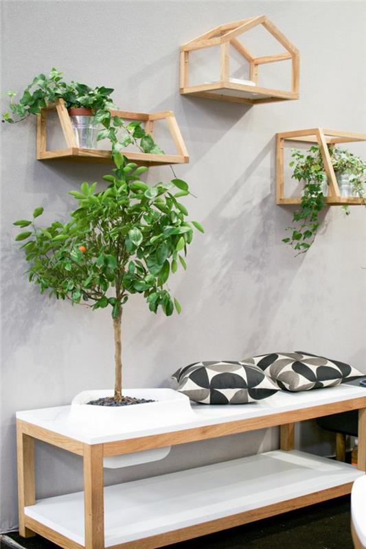 μοντέρνα έπιπλα κήπου σετ ξύλινο τοίχο ράφια φυτά