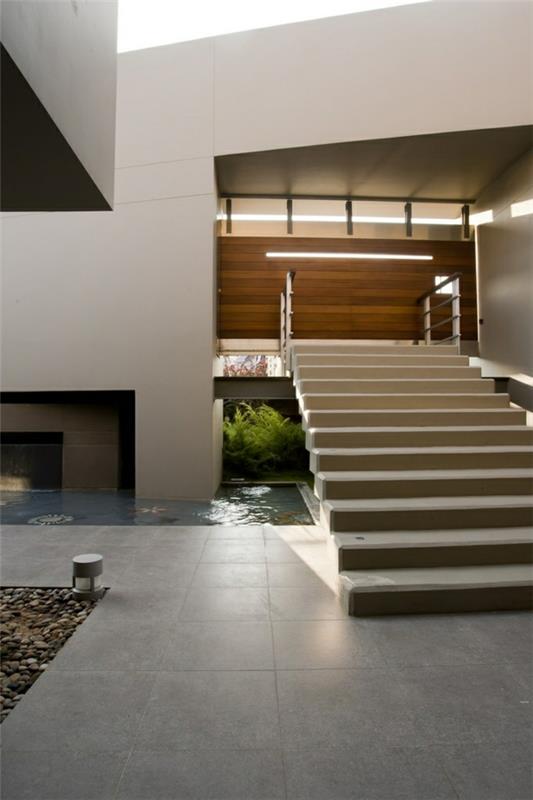 Σχεδιάστε μοντέρνες ευθείες σκάλες πάνω από την πισίνα