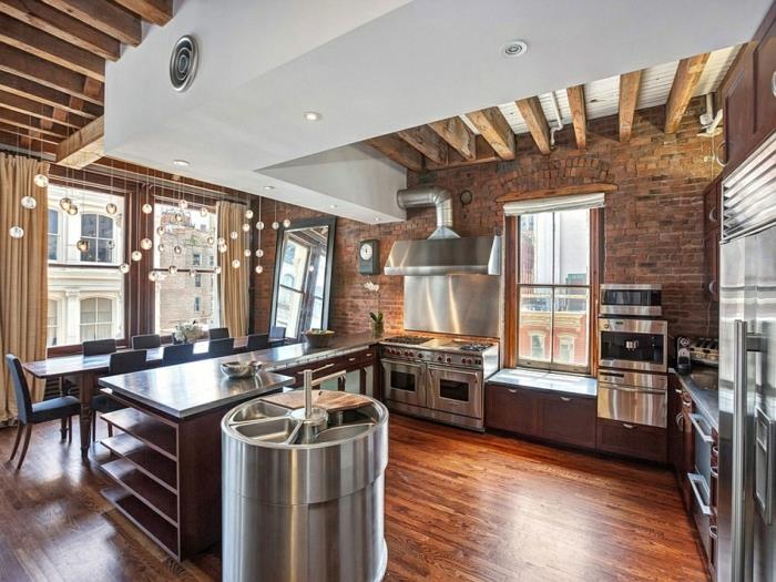 μοντέρνο εσωτερικό σχέδιο σύγχρονη κουζίνα σχεδιασμός κουζίνα νησί ξύλινο πάτωμα Νέα Υόρκη διαμέρισμα πόλης