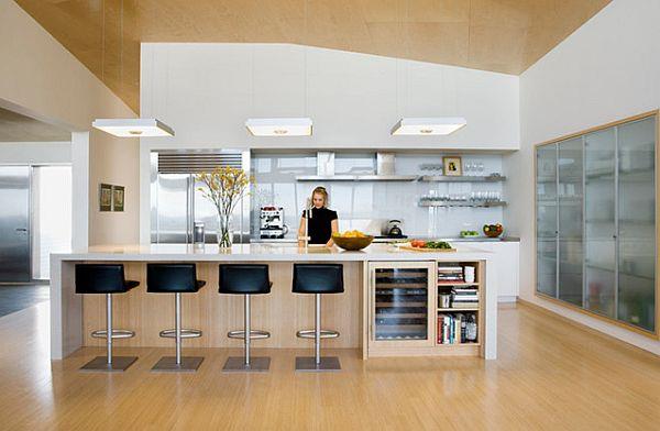 μοντέρνες γυάλινες πόρτες κουζίνας ελαφρύ ξύλινο δάπεδο