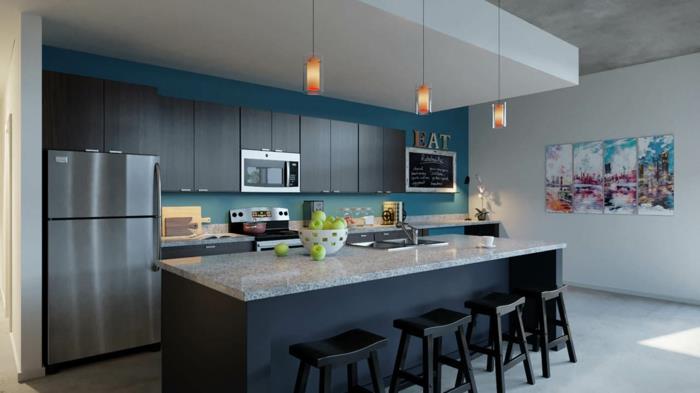 οι σύγχρονες κουζίνες συνδυάζουν με επιτυχία σκούρο μπλε γκρι και μαύρο