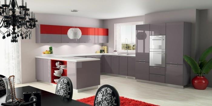 μοντέρνες κουζίνες φωτεινό σχέδιο με έντονες κόκκινες πινελιές
