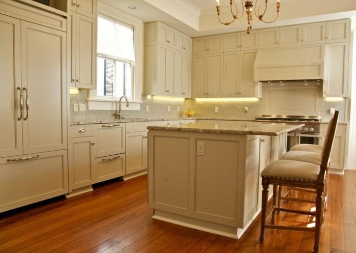 μοντέρνες κουζίνες μοντέρνο φωτισμό ξύλινο δάπεδο φαίνονται φωτεινά ντουλάπια κουζίνας