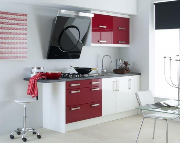 μοντέρνες κουζίνες κόκκινο λευκό συνδυάζουν μικρή κουζίνα