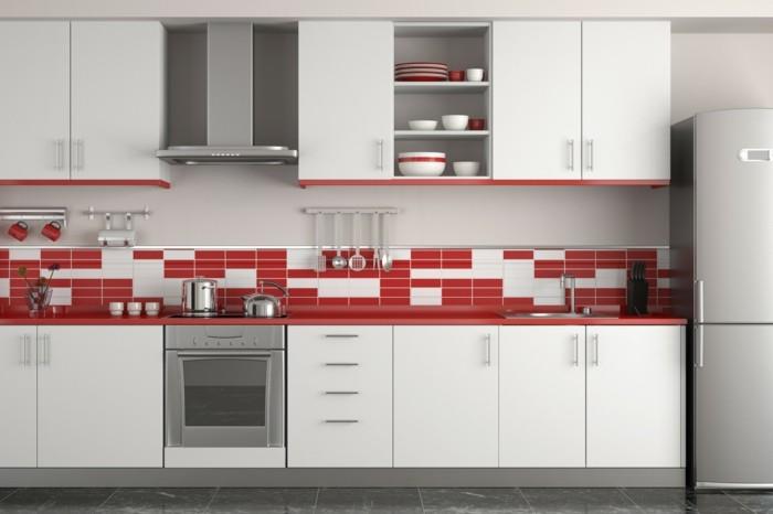 μοντέρνες κουζίνες φωτεινή κουζίνα με κόκκινες πινελιές