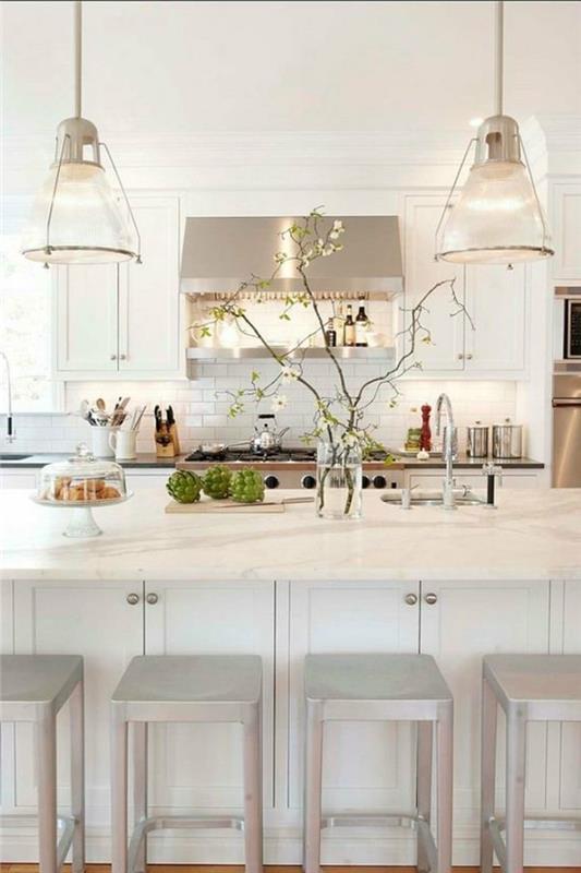 μοντέρνες κουζίνες λευκά ντουλάπια κουζίνας και φυτά
