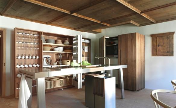 μοντέρνο εργαστήριο κουζίνας bulthaup b2 ξύλινο ράφι τοίχου