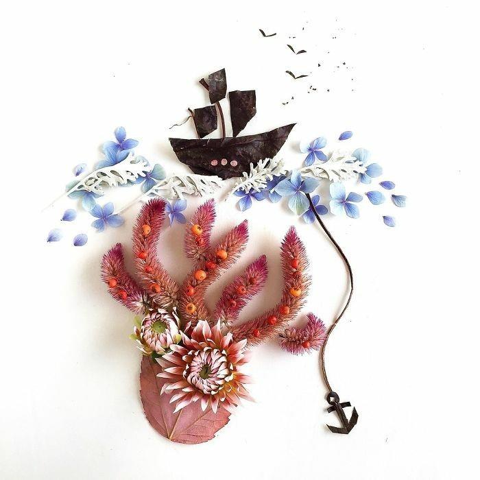 μοντέρνα έργα τέχνης Μπρίτζιτ Κόλινς ζωγραφιές με θαλασσινά λουλούδια