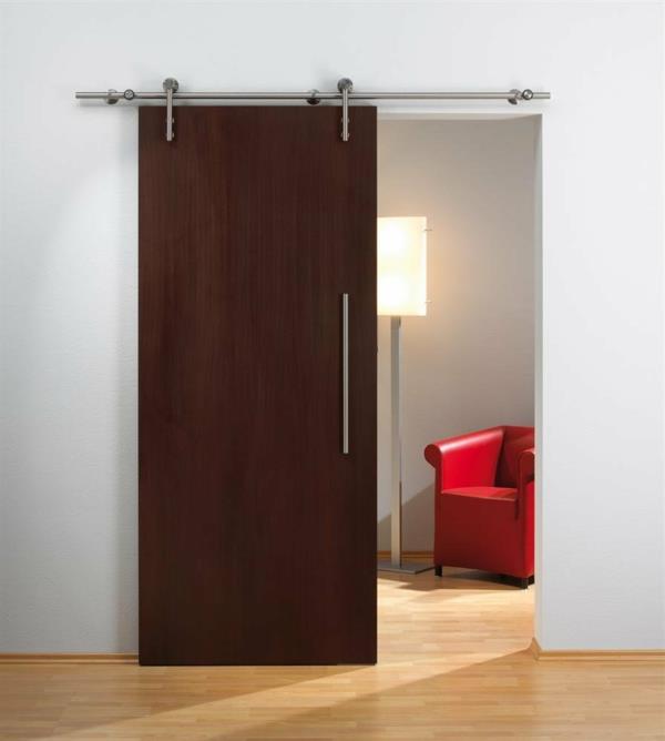 μοντέρνα συρόμενη πόρτα ξύλινο σχέδιο σκούρο