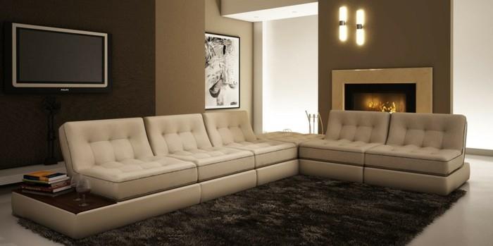 μοντέρνοι καναπέδες επικαλυμμένος δερμάτινος καναπές μπεζ καφέ χαλί βαθύ σωρό