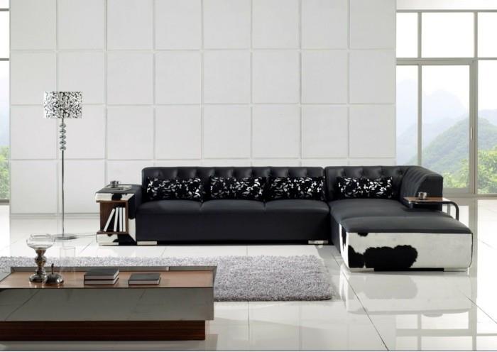 μοντέρνοι καναπέδες επικαλυμμένος δερμάτινος καναπές μαύρες ζωικές εκτυπώσεις μαξιλάρια χαλί βαθιάς στοίβας