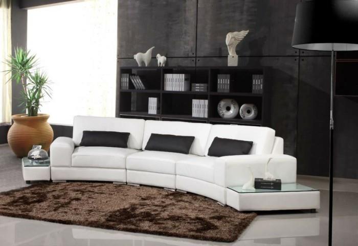 μοντέρνοι καναπέδες επικαλυμμένος δερμάτινος καναπές λευκό μαύρο μαξιλάρια καφέ χαλί φωτιστικό δαπέδου