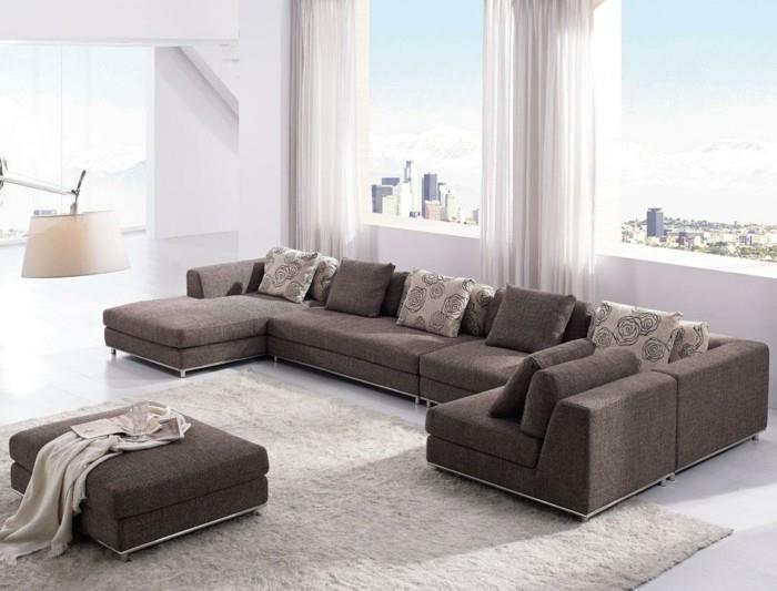 μοντέρνοι καναπέδες γκρι ύφασμα σαλόνι ιδέες κρέμα χαλιού